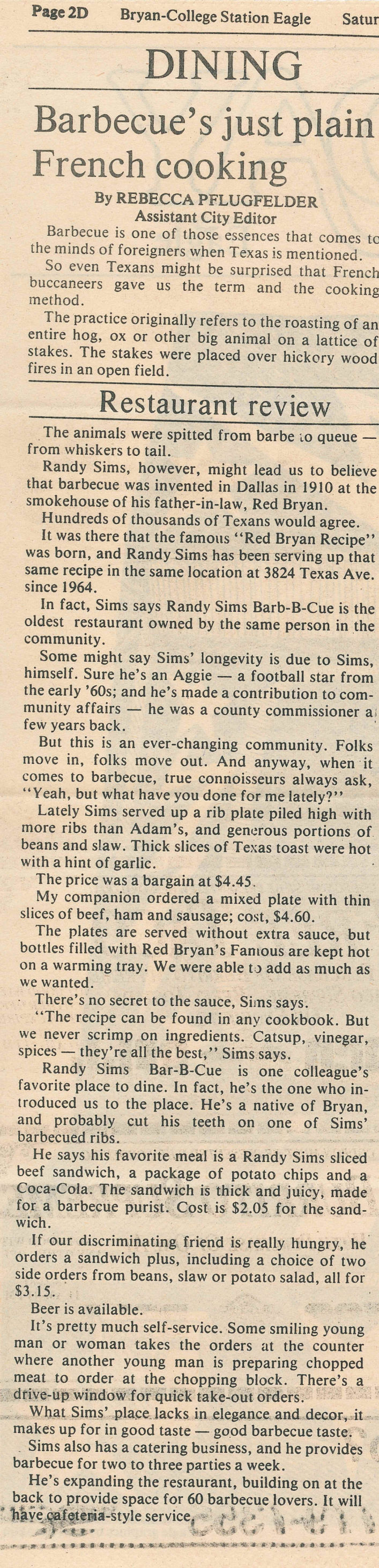 The Eagle Archives: Randy Sims Bar-B-Cue